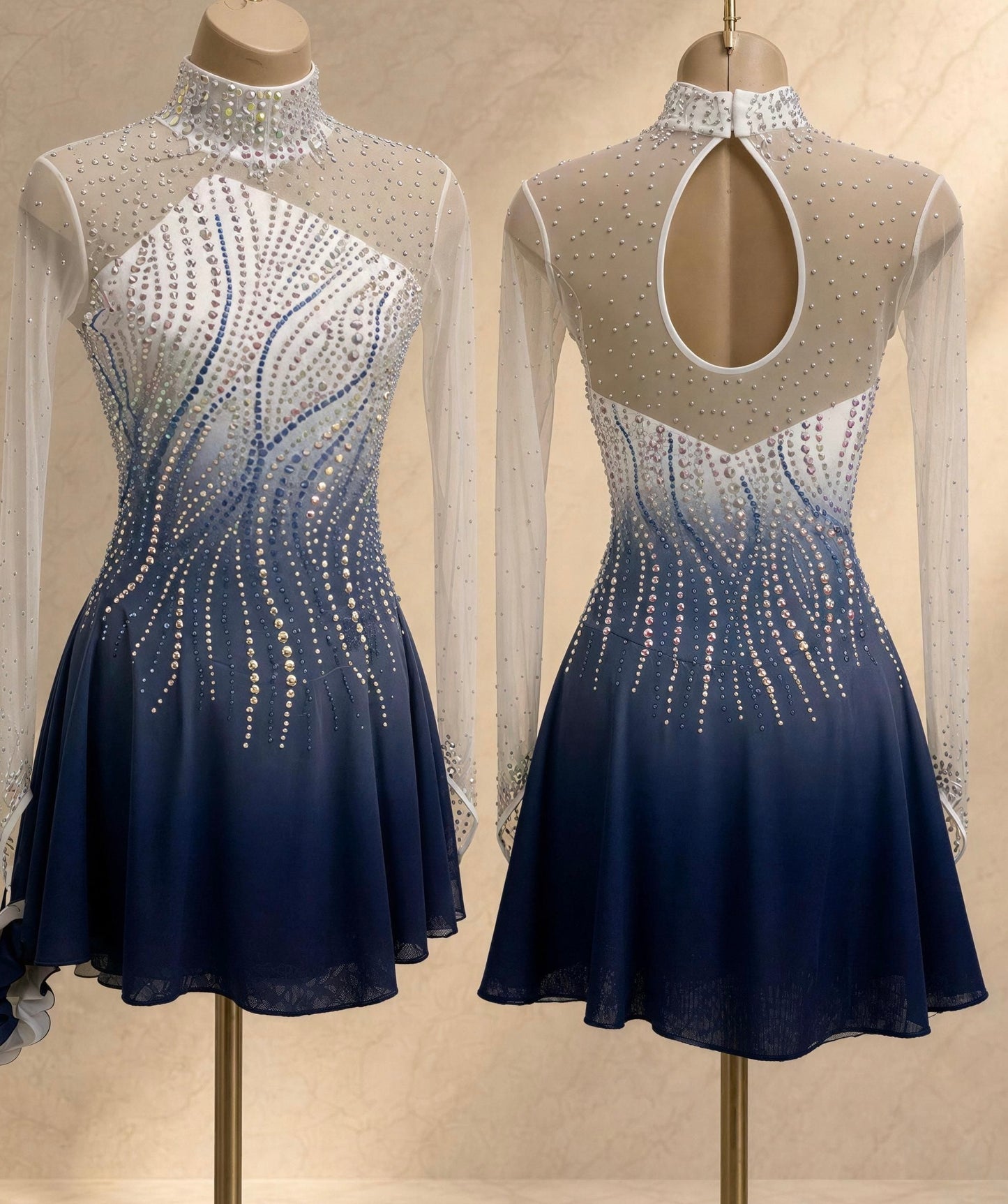 Adult XS White Blue Ombre freestyle dress