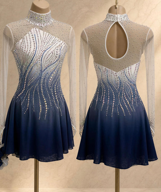 Adult XS White Blue Ombre freestyle dress